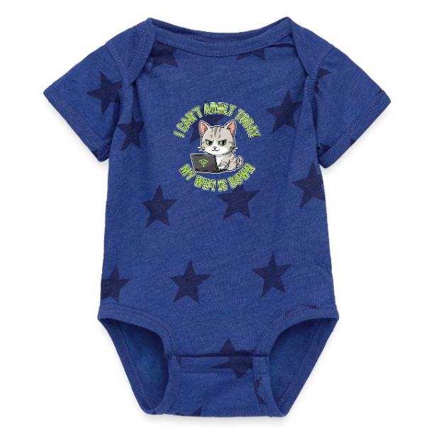 <p>Baby Bodysuit with Disgruntled Tabby Cat & Wi-Fi Laptop Design, Star Pattern</p>
<p>Baby Bodysuit with Disgruntled Tabby Cat & Wi-Fi Laptop Design, Star Pattern</p>