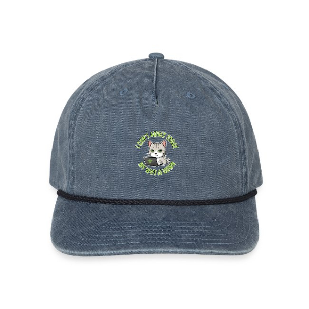 <p>Vintage Washed Rope Cap with Disgruntled Tabby Cat &amp; Wi-Fi Laptop Design</p>
