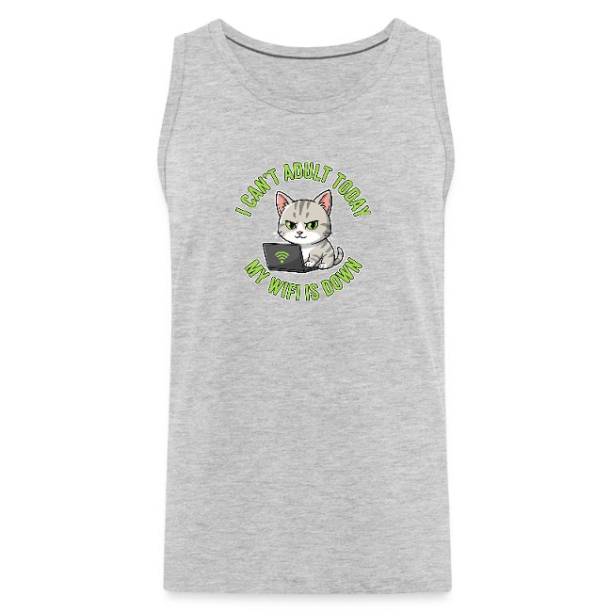 <p>Men&#039;s Tank Tops with Disgruntled Tabby Cat &amp; Wi-Fi Laptop Design</p>
