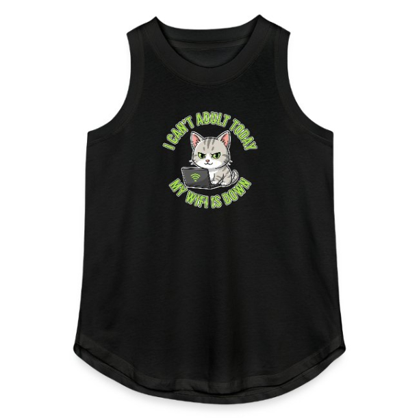 <p>Women's Tank Tops with Disgruntled Tabby Cat &amp; Wi-Fi Laptop Design</p>
