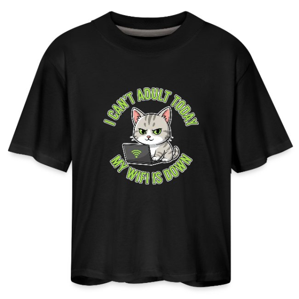 <p>Women's Boxy Tee with Disgruntled Cat &amp; Wi-Fi Laptop Design</p>
