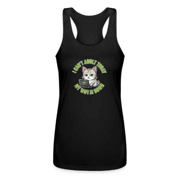 <p>Women&#039;s Tank Tops with Disgruntled Tabby Cat &amp; Wi-Fi Laptop Design</p>
