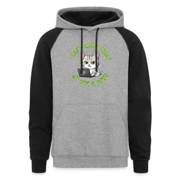 <p>Colorblock Hoodie with Disgruntled Tabby Cat &amp; Wi-Fi Laptop Design</p>
