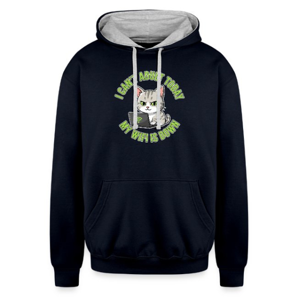 <p>Unisex Contrast Hoodie with Disgruntled Cat & Wi-Fi Design</p>
Unisex Contrast Hoodie with Disgruntled Cat & Wi-Fi Design - 1