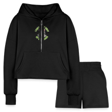 <p>Women&#039;s Cropped Half-Zip Hoodie &amp; Shorts Set with Disgruntled Cat Wi-Fi Design</p>
