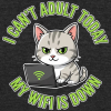 <p>Unisex Heather T-Shirt with Disgruntled Tabby Cat &amp; Wi-Fi Laptop Design</p>